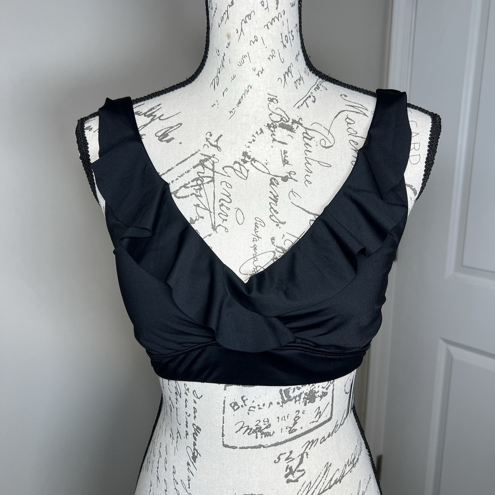 Lauren Ralph Lauren Women's Ruffle Underwire Swim Top Sz 8 Black